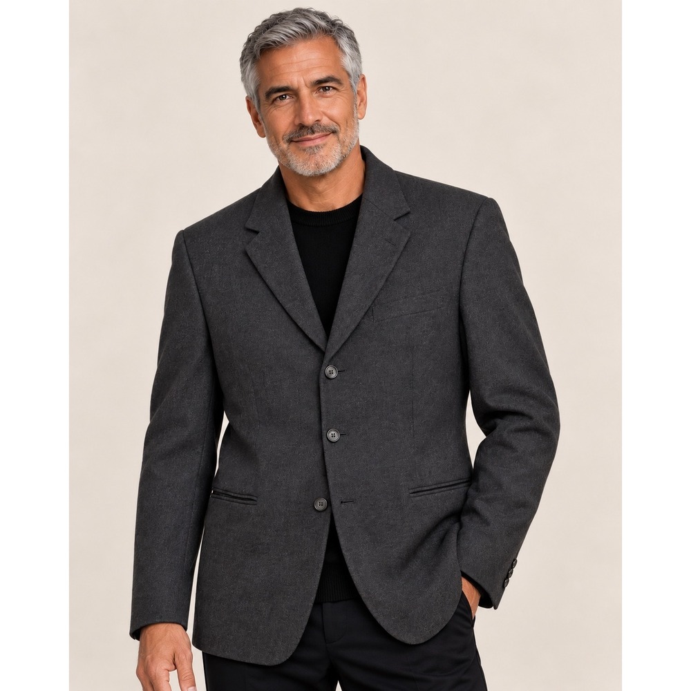 VTG Gianfranco Ruffini Italy Mens Charcoal Gray 100% Lambswool 3-Button Blazer